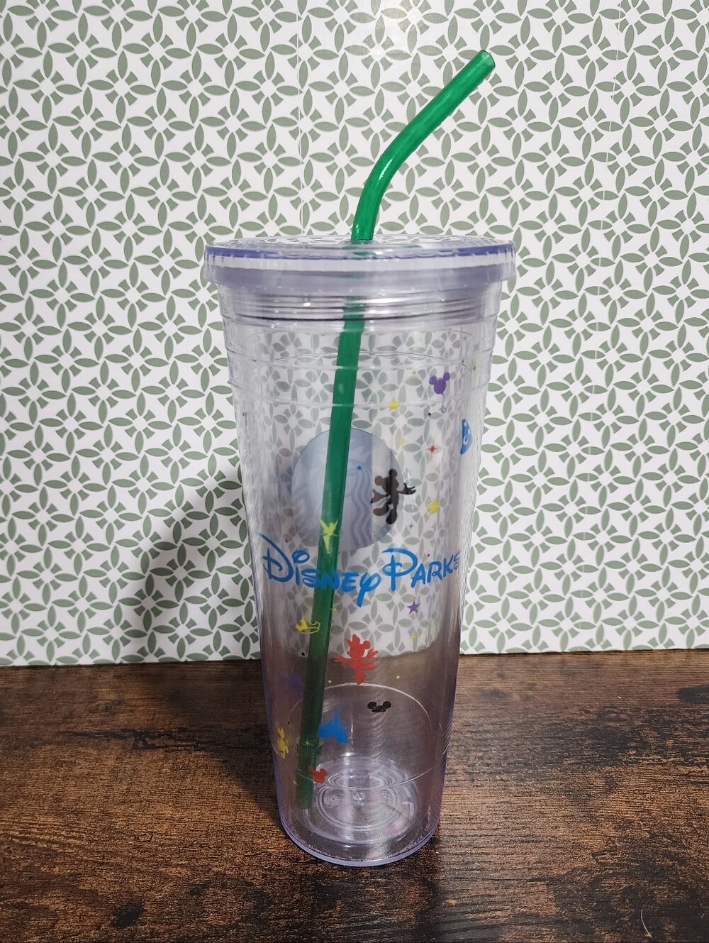 Disney Parks Starbucks Clear Tumbler with Green Straw